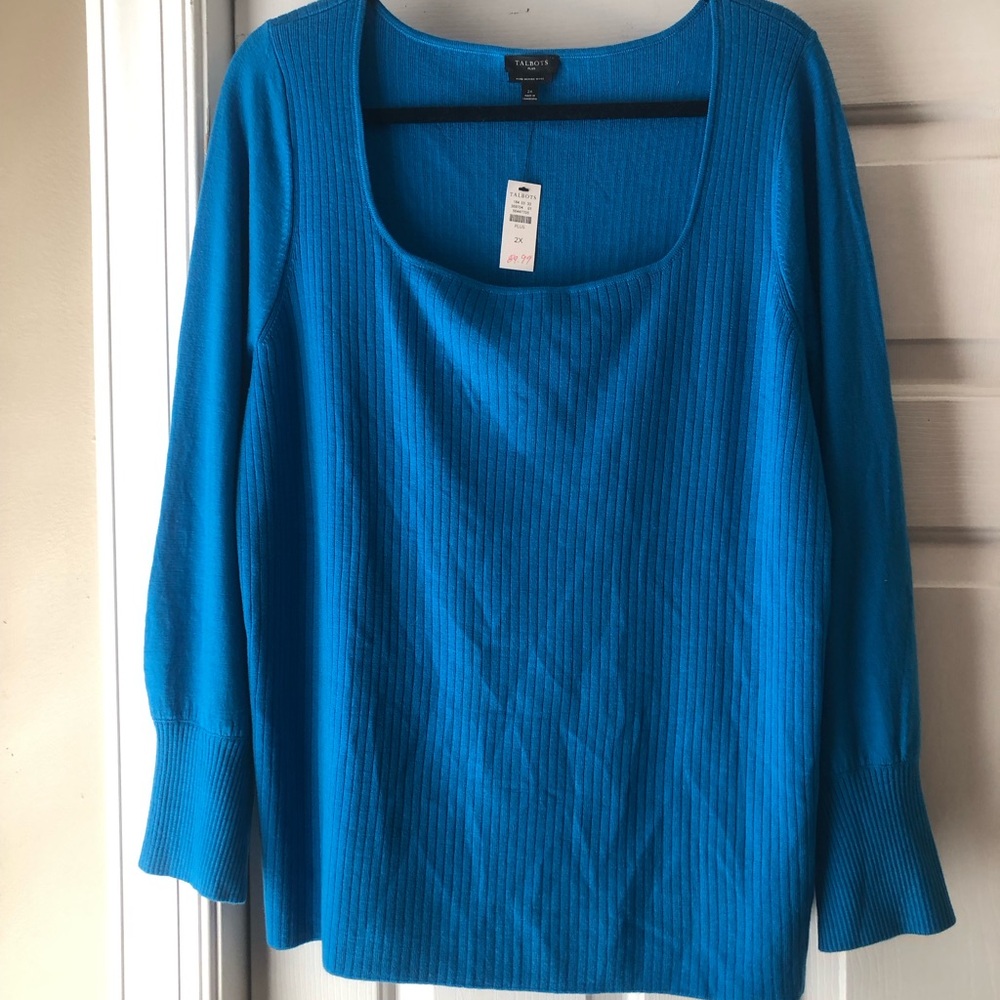 NWT TALBOTS size 2X merino wool blue sweater